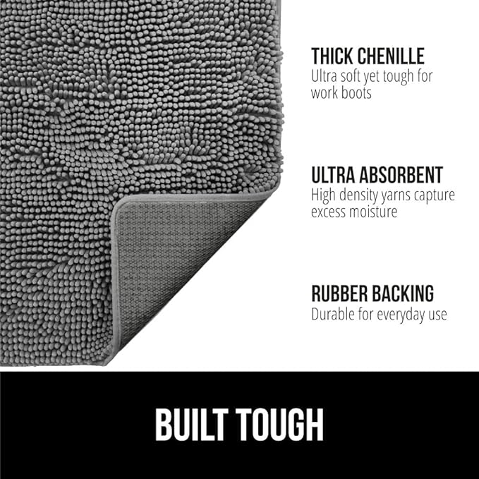GORILLA GRIP SoakSTOPPER Dog Door Mat, 36x24 Machine Washable Rug Absorbent Doormat Captures Moisture Mud Dirt, Quick Dry Soft Chenille Entryway Rugs Indoor Entrance Mats for Dog Paws, Grey