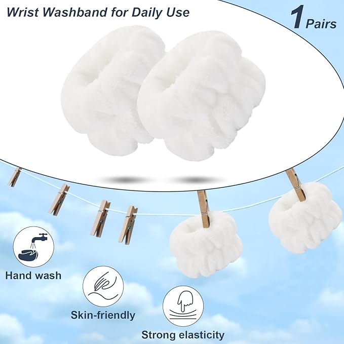 2 Pcs Microfiber Wrist Towels - Dorbetar Spa Wristbands for Face, Arms, Body Washing (White, Woman and Children)