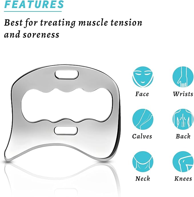 2-in-1 Stainless Steel Gua Sha Muscle Scraper Tool, Myofascial Scraping Tools for Physical Therapy, Lymphatic Drainage Massager, Soft Tissue Massage Tool (S+D)