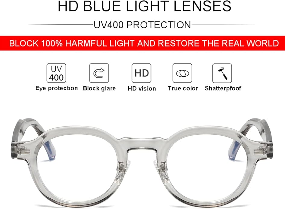 JOVAKIT Trendy Round Blue Light Blocking Glasses for Women Men Retro Vintage Circle Style Non-prescription Computer Glasses