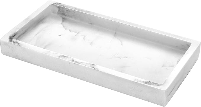Luxspire Bathroom Vanity Tray, 8 x 4 inch Resin Dresser Jewelry Ring Dish Tank Storage Kitchen Sink Countertop Organizer Plate Holder for Perfume Soap Towel Bathroom Accessories, Mini, Gravel White
