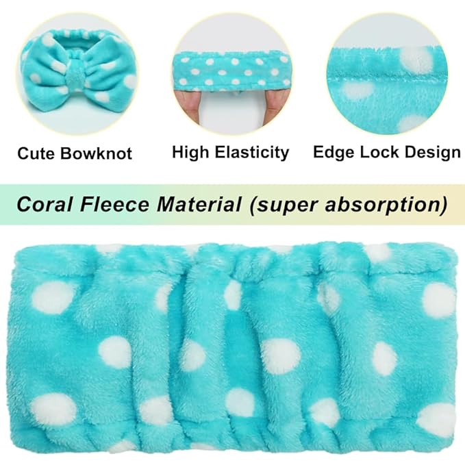 Shintop Sweet Super Soft Caroset Polka Dots Wash Cosmetic Headband Hairlace (Dark Blue Polka Dots)