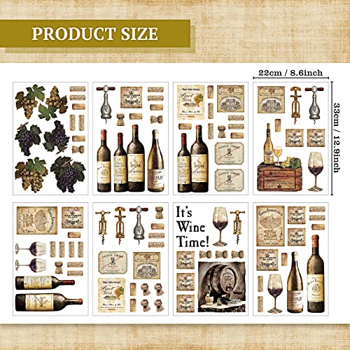 8 Sheets Wine Bottle Kitchen Wall Decals Grape Fruit Wall Stickers Kitchen Decor Wine Tasting Stickers Peel and Murals for Dining Living Room Bar Restaurant