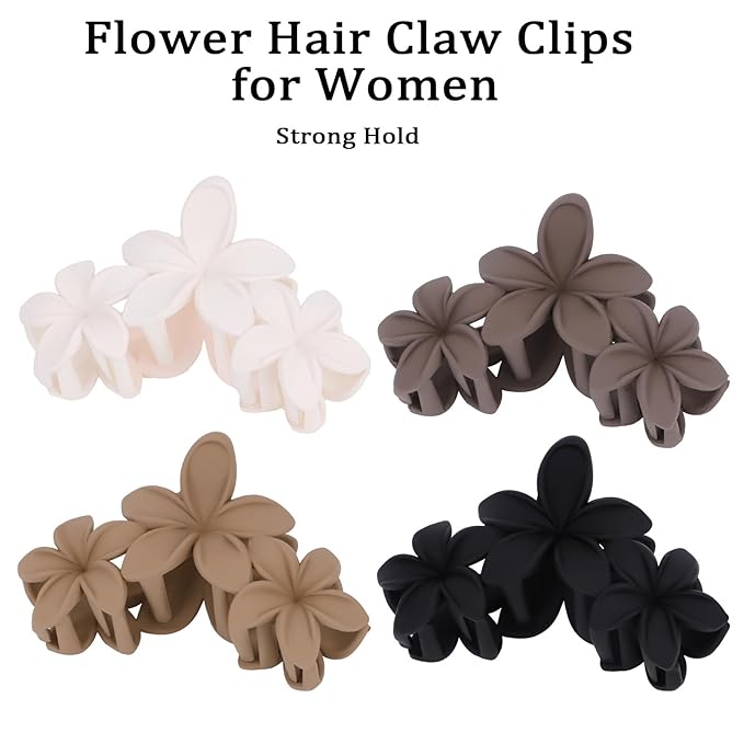 Hawaiian Flower Hair Clips Large Matte Hair Claw for Women Non-Slip Strong Hold Clips for Thick Hair, Hair Accessories,Brown,Black,Coffee,White
