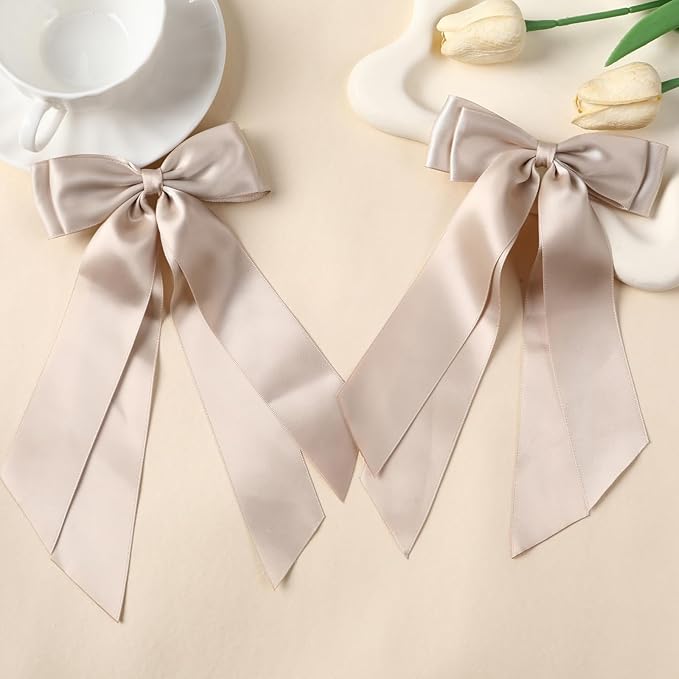 LuSeren 2 PCS Double Layer Hair Bows Gold Hair Ribbon Clips Ponytail Holder Accessories for Women Girls Toddlers Teens Kids