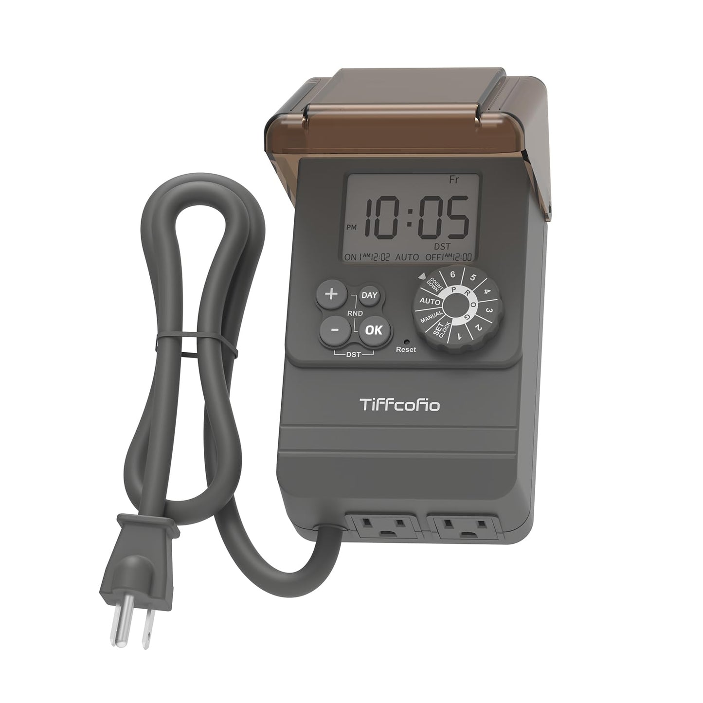 TiFFCOFiO Outdoor Digital Pool Timer, Dial Programmable Method, Outdoor Timer with 2FT Extension Cord Waterproof, 2 Grounded Electrical Outlets for Lights, 6 Sets of Programs,1HP (20A)