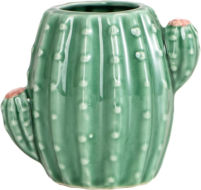 Ceramic Cactus Pen Holder Stand Cup Cactus Pencil Holder Organizer Makeup Brush Holders for Home Office Desk (Green Cactus)