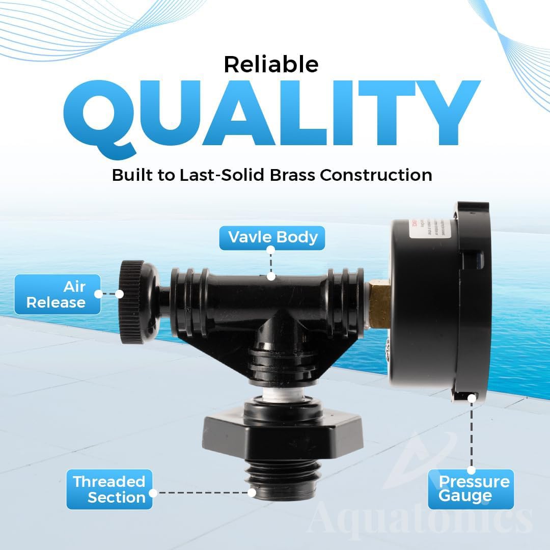 Replacement 24850-0105 Air Relief Valve & Pressure Gauge Assembly for Sta-Rite System 3 Pool & Spa Cartridge Filters - Durable Brass Valve & Dial Gauge for SM, SD, SS Series Models - 1 Year Warranty