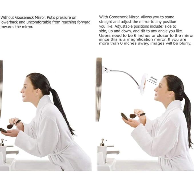 SunplusTrade Makeup Mirror with LED Lights and 7X Magnification, Portable Cordless Design Suction Cup Mirror for Home and Travel with Flexible Gooseneck to Adjust to Any Position Easily