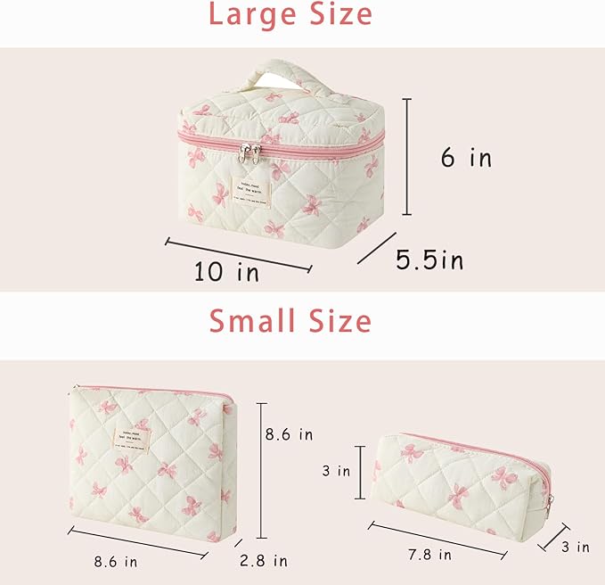 uekeboag Large Travel Quilted Makeup Bag for Women, Floral Cotton Cosmetic Bag, Coquette Aesthetic Floral Toiletry Organizer Bag