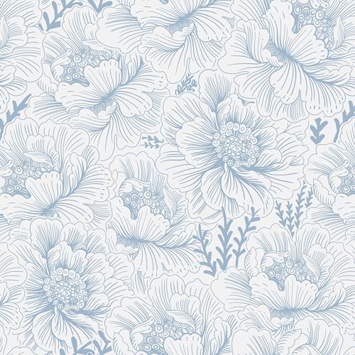 Guvana Peel and Stick Wallpaper Blue Floral Contact Paper Boho Wallpaper Modern Large Blue Flower Wall Paper for Bathroom Bedroom Living Room Accent Wall Removable Waterproof Vinyl Rolls 17.3in¡¿78.7in