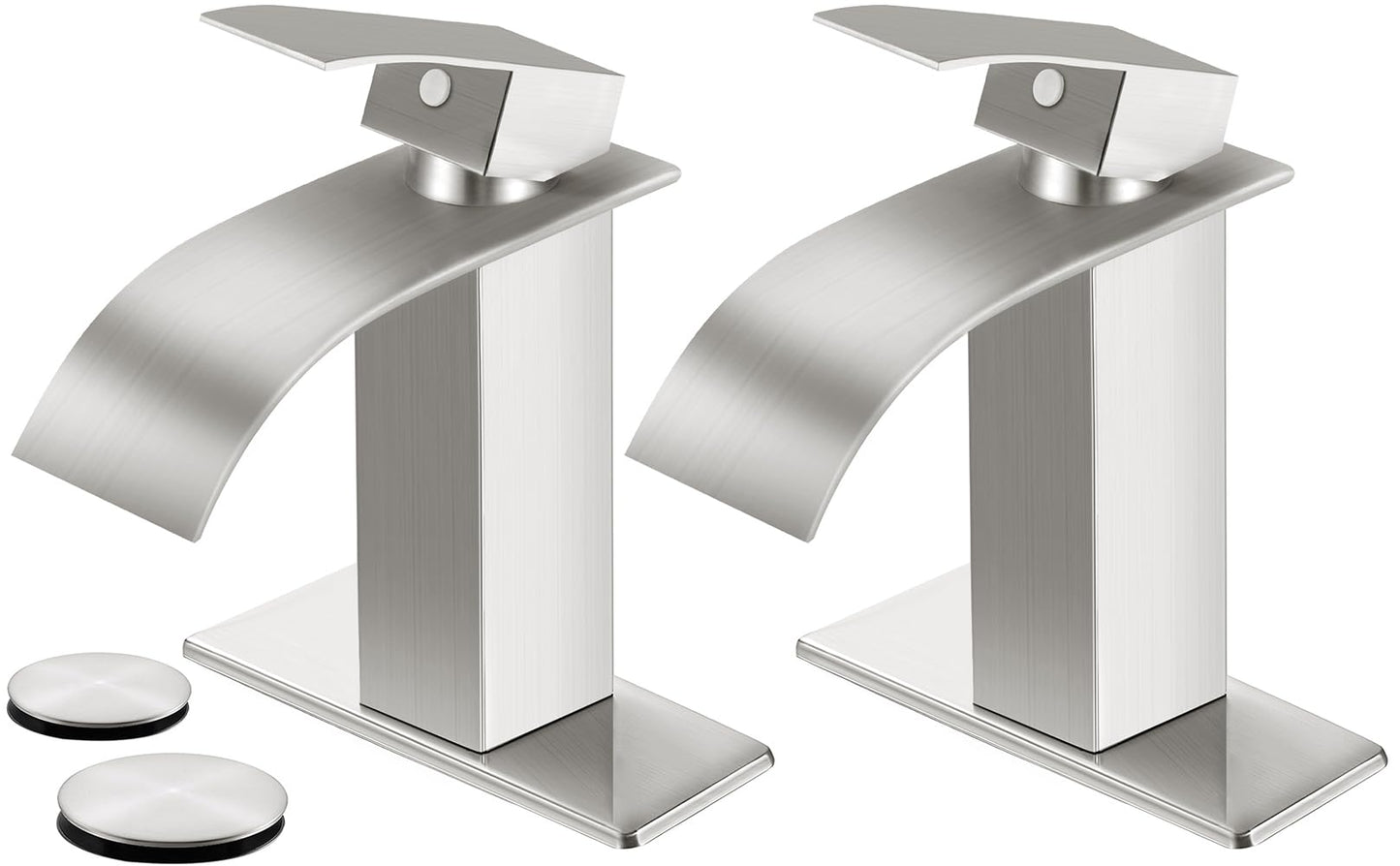 RNDIOZD Brushed Nickel Bathroom Faucets *2, Waterfall Bathroom Sink Faucet Modern Single Handle Bathroom Faucte 1 or 3 Hole, RV Mixer Tap Vanity Faucet - Includes Pop-up Drain