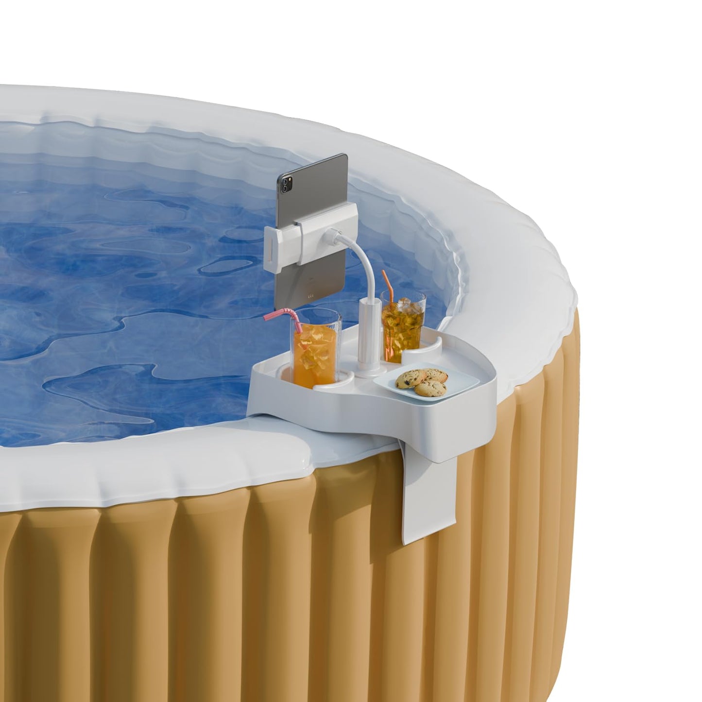 POOLCOMFT Hot Tub Table Tray with Adjustable Phone Holder, 2 Cup Holders, Hot Tub Accessories, Perfect for Outdoor Inflatable Hot Tub & Pool, Unique Gifts for Women, Mom(Scented Candle & Card)