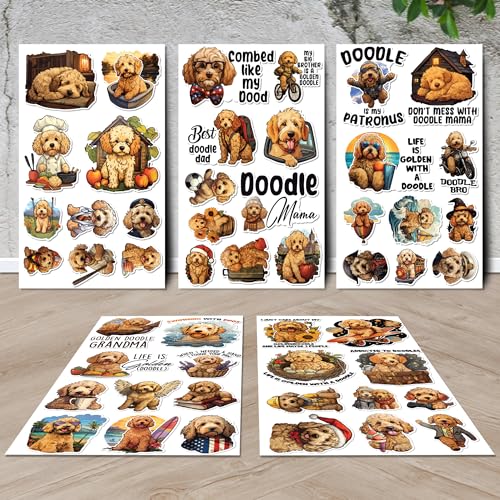 Golden Doodle Stickers 50 Pieces Vinyl Waterproof Decal for Laptop Water Bottle Phone Car Window Bike Motorcycle Stakeboard Scrapbook Doodles Sticker Gifts for Kid Teen Adult