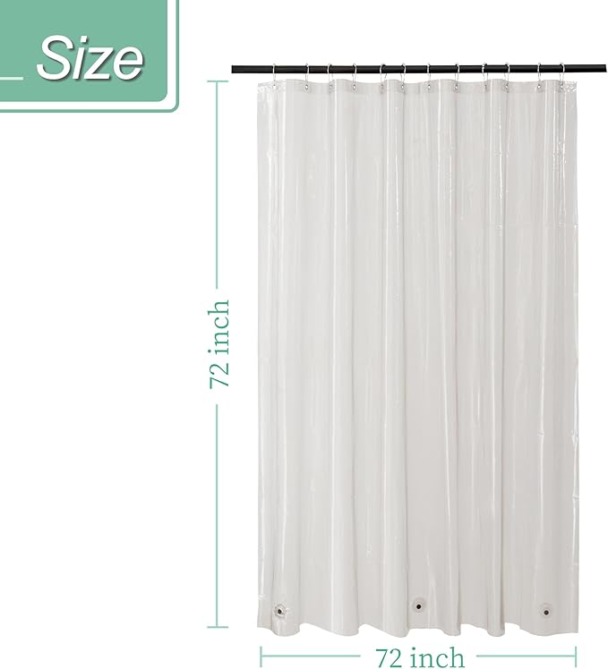 Mrs Awesome Clear Black Shower Curtain Liner with 3 Magnets, 72x72 Premium Flexible Sturdy Plastic Shower Curtain for Bathroom Lightweight & Waterproof, Clear Black