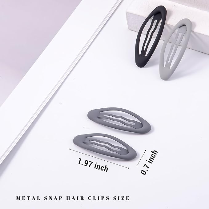 20PCS Oval Metal Snap Clips for Women No Slip Small Barrettes for Thin Fine Hair,Matte Black Gray White