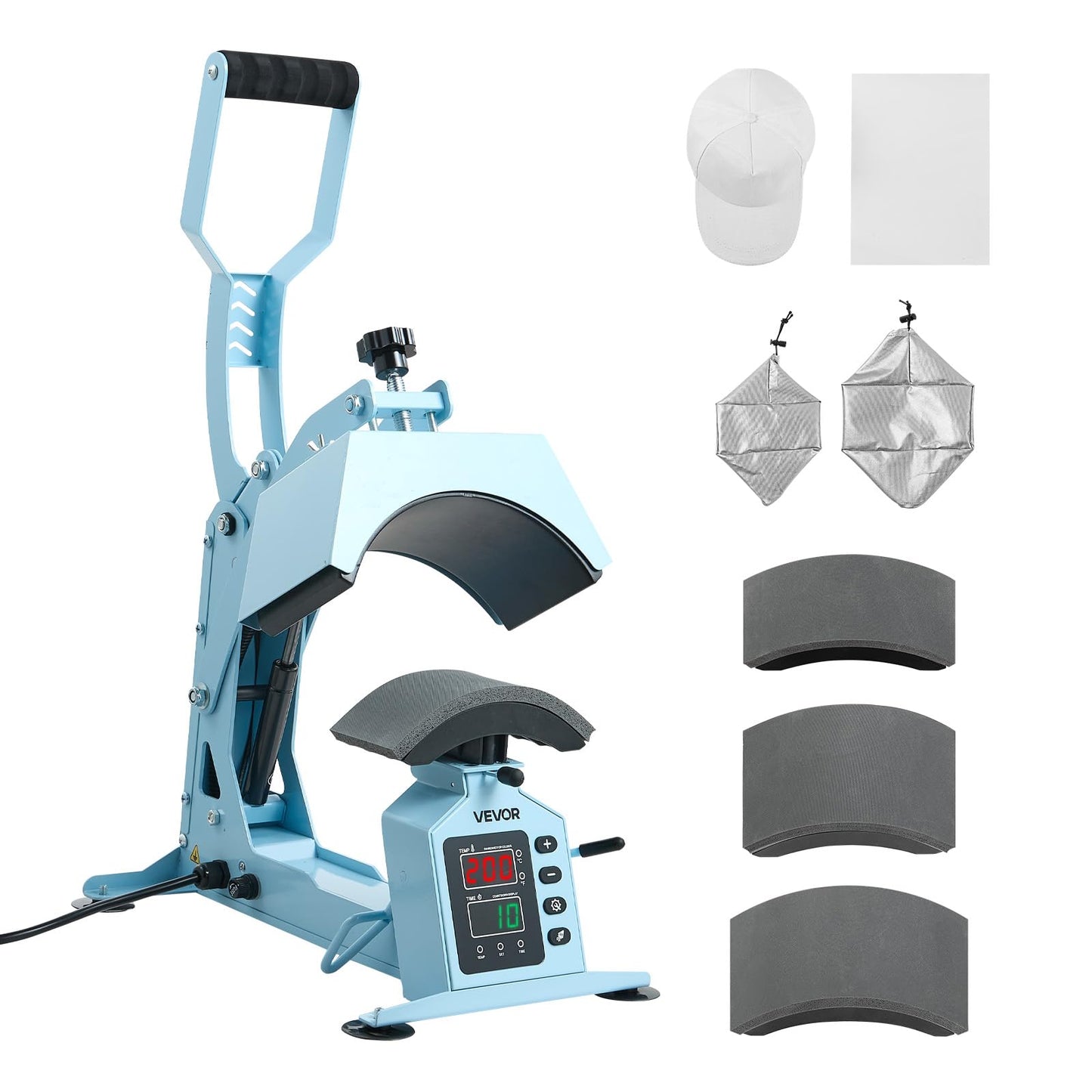VEVOR Hat Heat Press Machine, with 4 Interchangeable Platens and Caps Stretcher, Precise Temperature & Time Control, Heat Press for Hats and Caps, for HTV Iron On and Sublimation Projects, Light Blue