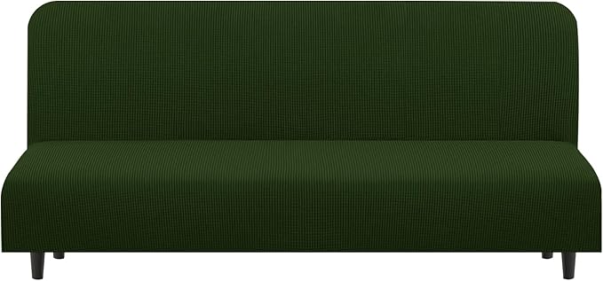 U-NICE HOME Stretch Futon Cover Armless Bed Slipcover - Soft Jacquard Fabric Washable for Pet Friendly, Bronze Green