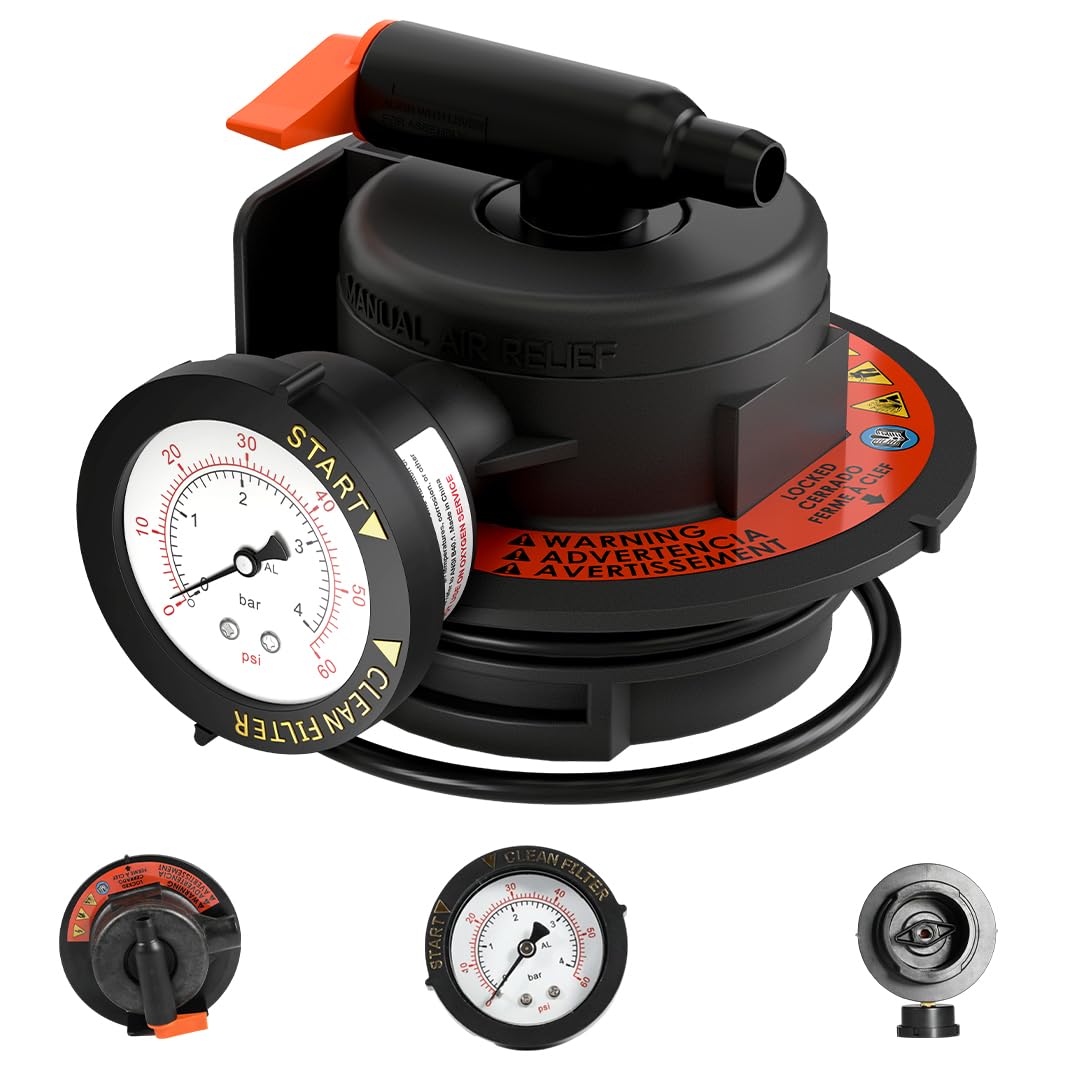 Aquatonics Replacement DEX2420MAR2 Manual Air Relief Valve Assembly with Pressure Gauge and O-Rings - Compatible with Hayward Pro Grid DE Filters, SwimClear Cartridge Filters - 1 Year Warranty