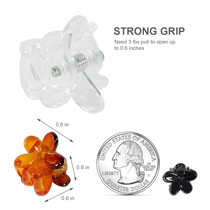 Mini Flower Hair Clip Flower Clips,Colorful Mini Hair Claw,for Women, Girls,Baby, Toddler Bangs Strong Grip Small Tiny Rainbow Hair Clips (50, Black, brown, white)