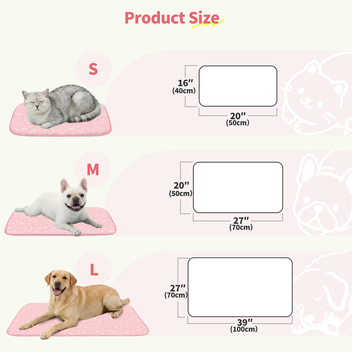 NWK Pack of 4 Pet Cooling Mat -Q-Max>0.345 Ice Silk Cooling Mat for Dogs & Cats Portable & Washable Pet Cooling Blanket, Car Seats, Beds for Summer (4pcs, Pink Cat, 27'' X 20'' X 0.3'')