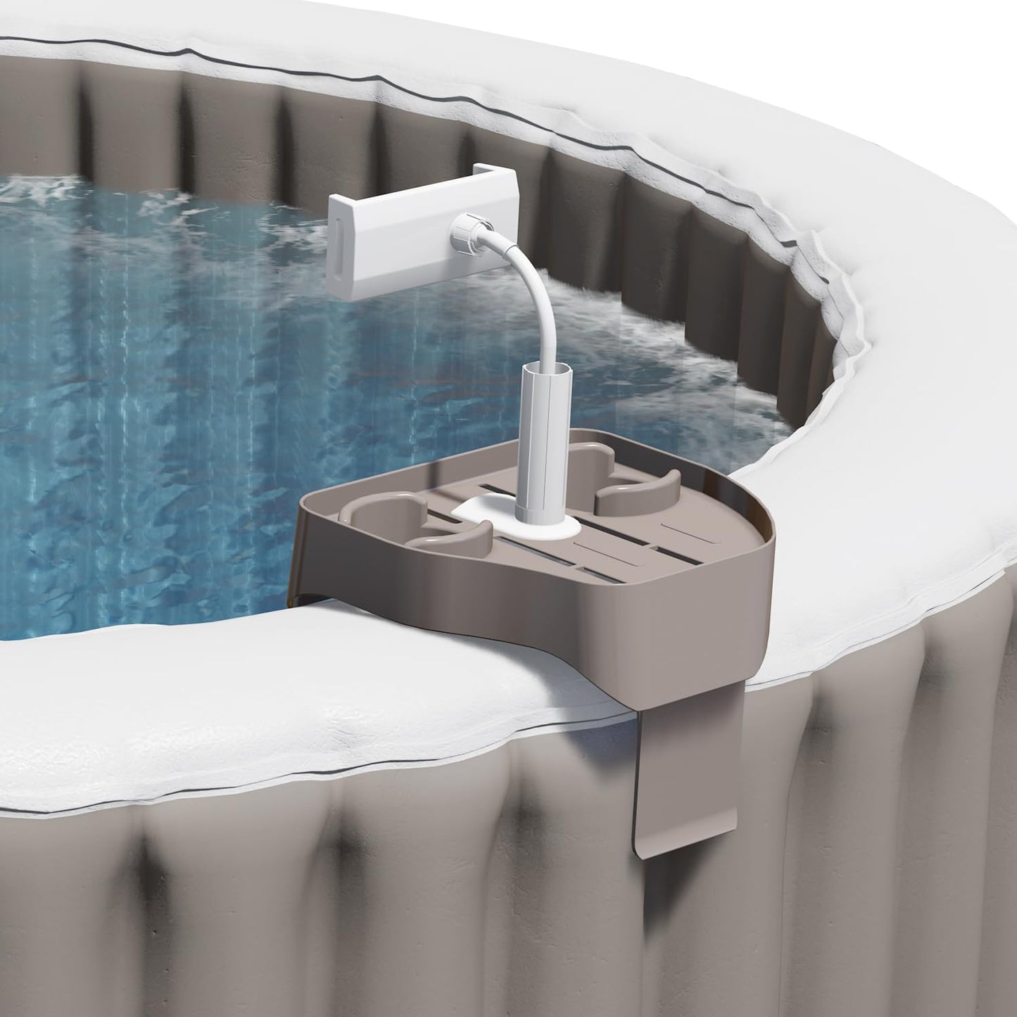 POOLCOMFT Hot Tub Table Tray with Adjustable Phone Holder, Caddy Holds 2 Drinks for Outdoor Inflatable Pool & Spa, Hot Tub Accessories for Adults, Idea Gifts for Women, Mom