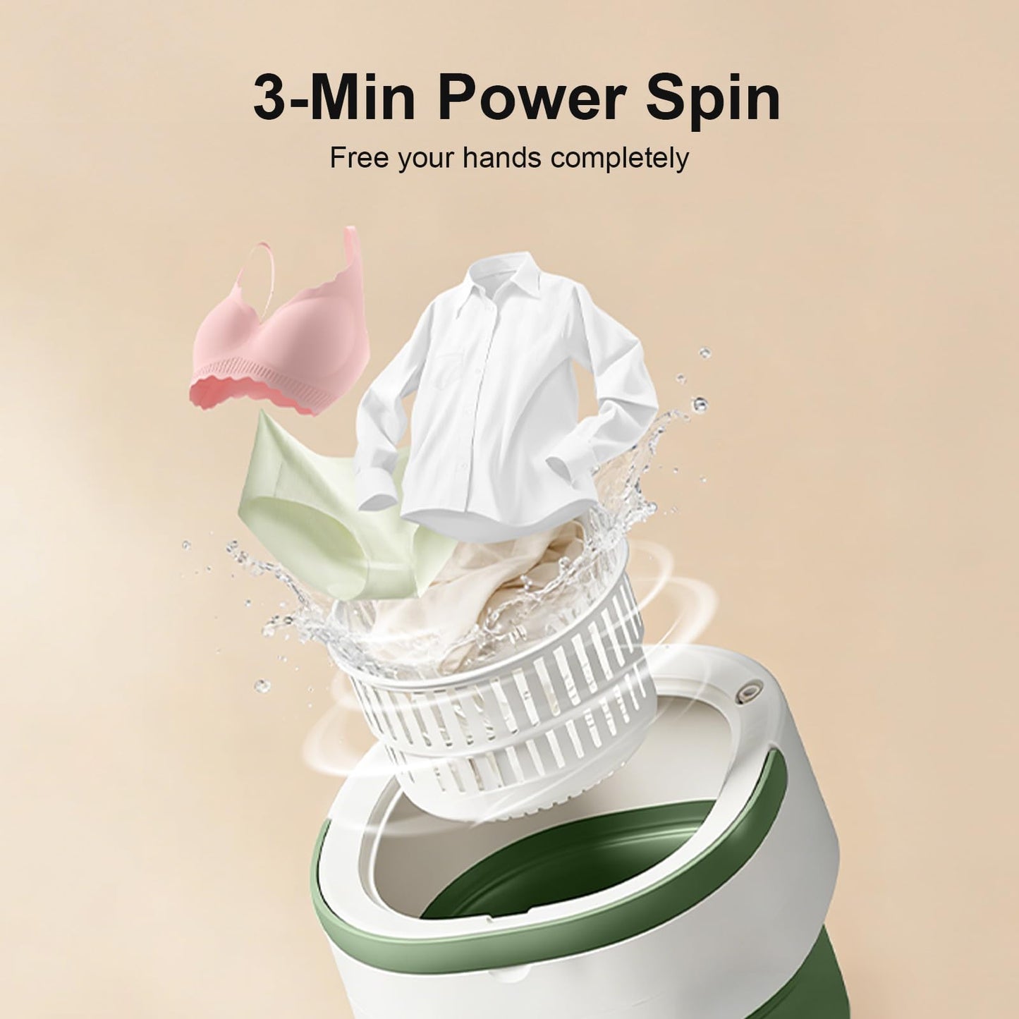 Portable Washing Machine - 20L Mini Foldable Washer with Spin Basket, 3 Cleaning Modes & Deep Cleaning for Small Clothes, Collapsible Laundry for Apartment, Home, Hotel and Travel (Green)