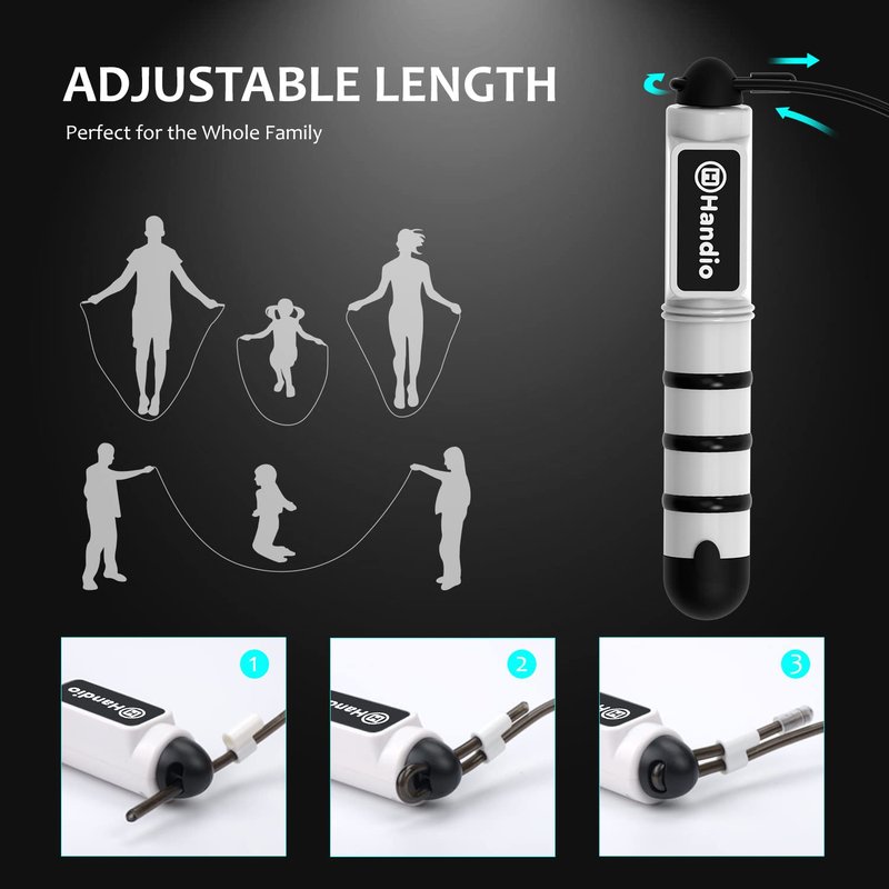 Jump Rope, H Handio Jump Rope with Counter, Workout Jumping Rope with Steel Ball Bearings, Adjustable Length Speed Skipping Rope for Men Women Kids Home Gym, Crossfit, Fitness Exercise (White)