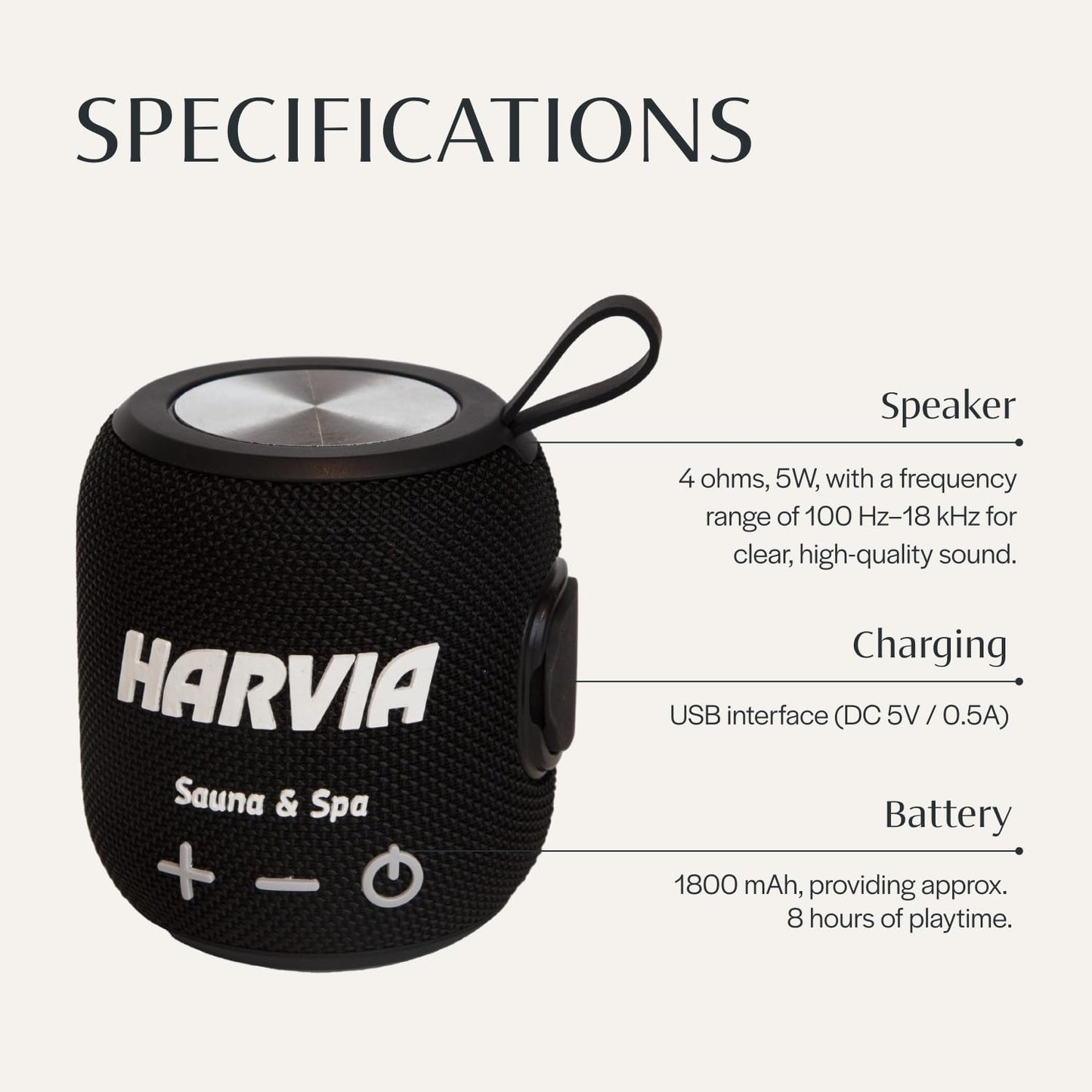 Almost Heaven Bluetooth Sauna Speaker, Portable Waterproof Speakers with Heat Resistance, Designed for Wet & Dry Saunas, Wireless Bluetooth Speaker with USBC Charging, Indoor & Outdoor Saunas (Black)