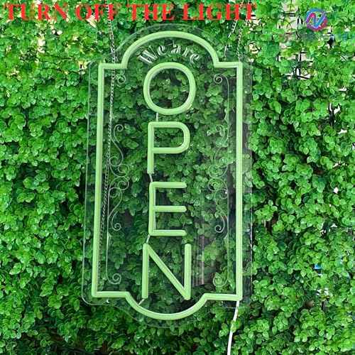 Vertical open sign Vertical Open Led Sign Neon Sign business window light vertical open signs for business (Green, 16.5x9'')