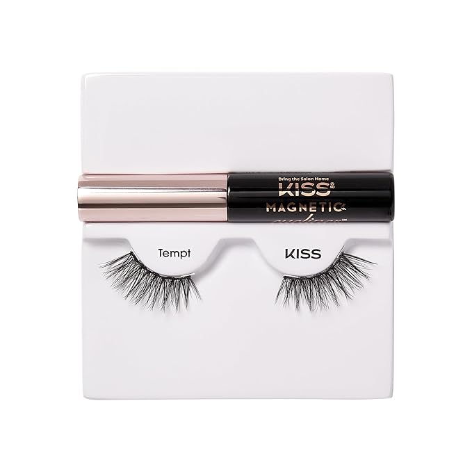 KISS Magnetic False Eyelashes and Eyeliner, Ã¢ÂÂTemptÃ¢ÂÂ, 14mm, Easy to Apply, Reusable, No Glue, Flexiband Technology, Precision Felt Tip, Fortified Formula, 1 Pair Strip Lashes