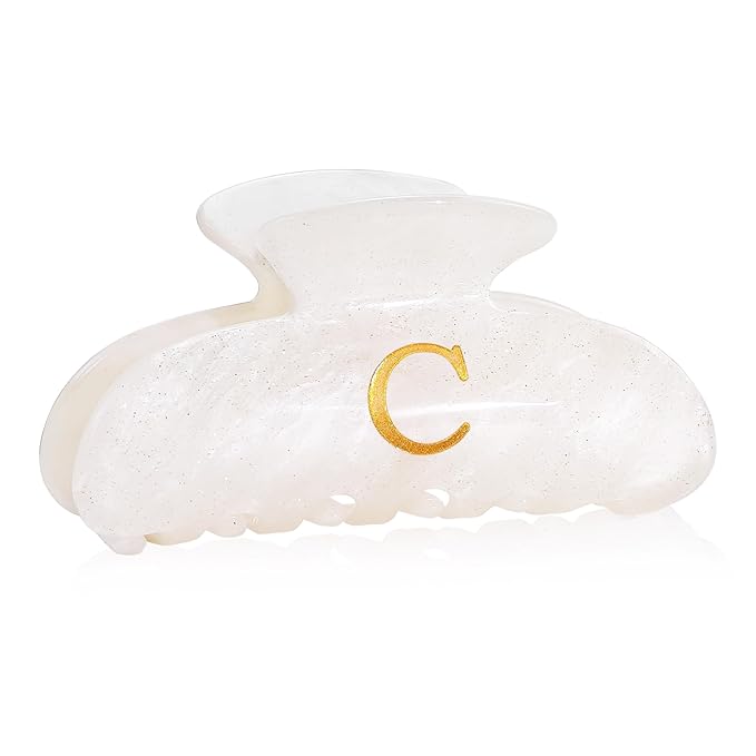 Birthday Gifts for Girls - White Acrylic Letter Hair Clips, Monogram Hair Claw Alphabet Large Hair Clip, Fashion Glitter Claw Clips, Teen Girl Gifts Trendy Stuff, Letter C