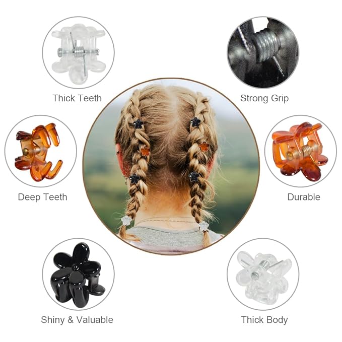 Mini Flower Hair Clip Flower Clips,Colorful Mini Hair Claw,for Women, Girls,Baby, Toddler Bangs Strong Grip Small Tiny Rainbow Hair Clips (50, Black, brown, white)