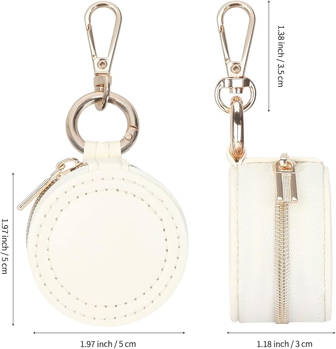 Jewelry Ring Holder Box with Keychain, Portable Gym Jewelry Storage Box Case, Small Travel Ring Earring Stud Necklace Storage Case (White)