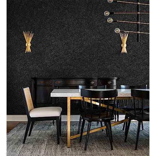 GloryTik Black Silk Wallpaper Peel and Stick Black Textured Embossed Self Adhesive Contact Paper Removable Thicken Wallpaper for Living Room Cabinet Kitchen Decoration Vinyl Roll 17.3"X78.7"