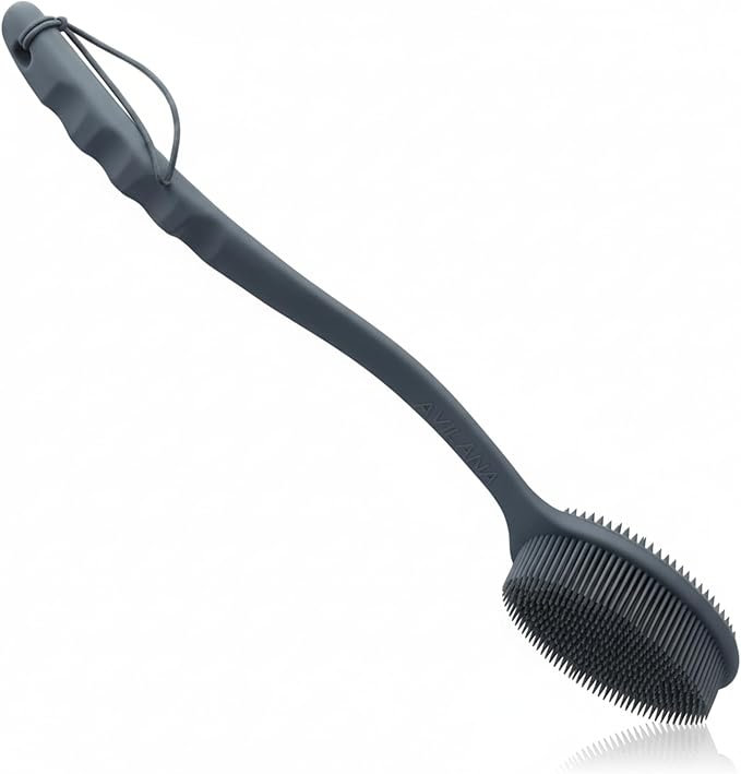 Avilana Premium Back Scrubber Long Handle 19 Inch - Trusted Since 2017 - SGS Certified Silicone Bath Brush, Dual Sided Exfoliating Body Brush Extended Reach Back Washer Women Men Seniors Gift