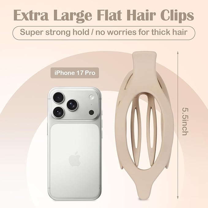 5.5 Inches Extra Large Flat Hair Clips for Women, 4 Pack XL Big Claw Clips for Thick Hair, Oversized Matte Strong Hold Non-slip Flat Claws, Cream