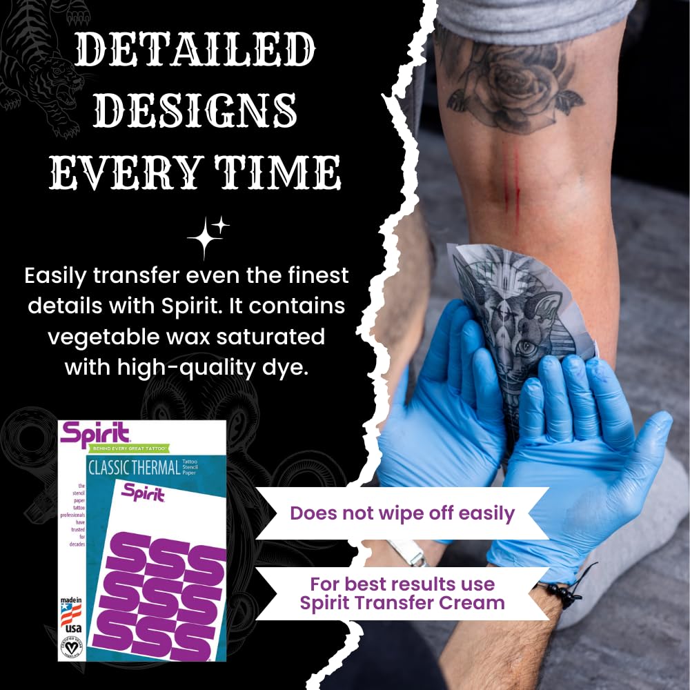 Spirit® Classic Thermal Tattoo Stencil Transfer Paper, 8.5" X 14" - 100 Sheets, Certified Vegan, Proudly Made in The USA