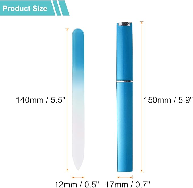 HARFINGTON Glass Nail File Kit 280 Grit Double Sided Professional Manicure Crystal Fingernail Files with Case for Natural Nail Art Shine Polishing Buffer, Blue