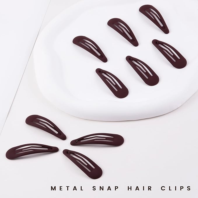Small Hair Barrettes For Women No Slip Metal Snap Clips For Thin And Fine Hair,Matte Dark Red,20 PCS,1.97 x 0.5 Inch.