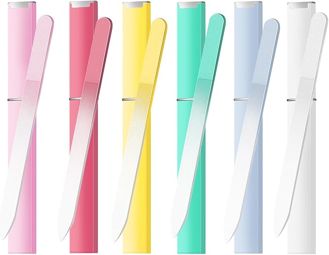 6 Pack Glass Nail Files for Natural Nail Professional Crystal Fingernail Files Double-Sided Etched Gentle Nail Care for Women Adults