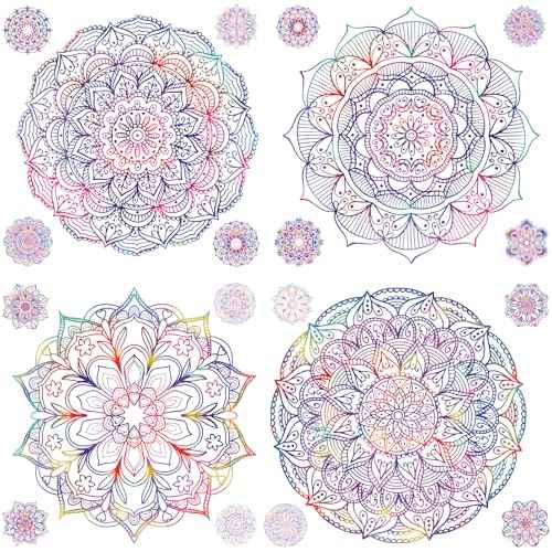 PLIGREAT 2 Sheets Purple Mandala Wall Decal Removable Vinyl Wall Sticker for Bedroom Living Room Yoga Studio Background Wall Mural Decor DIY Creative Art Bohemian Home Indoor Decorative