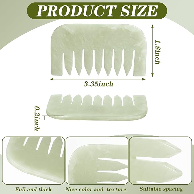 Geiserailie 2 Pcs Jade Combs Esthetician Supplies Massage Stone Hair Gua Sha Scraping Scalp Comb Facial Massage Tool Handheld Head Tools Head Caring Therapy Valentines for Women(Square Style)