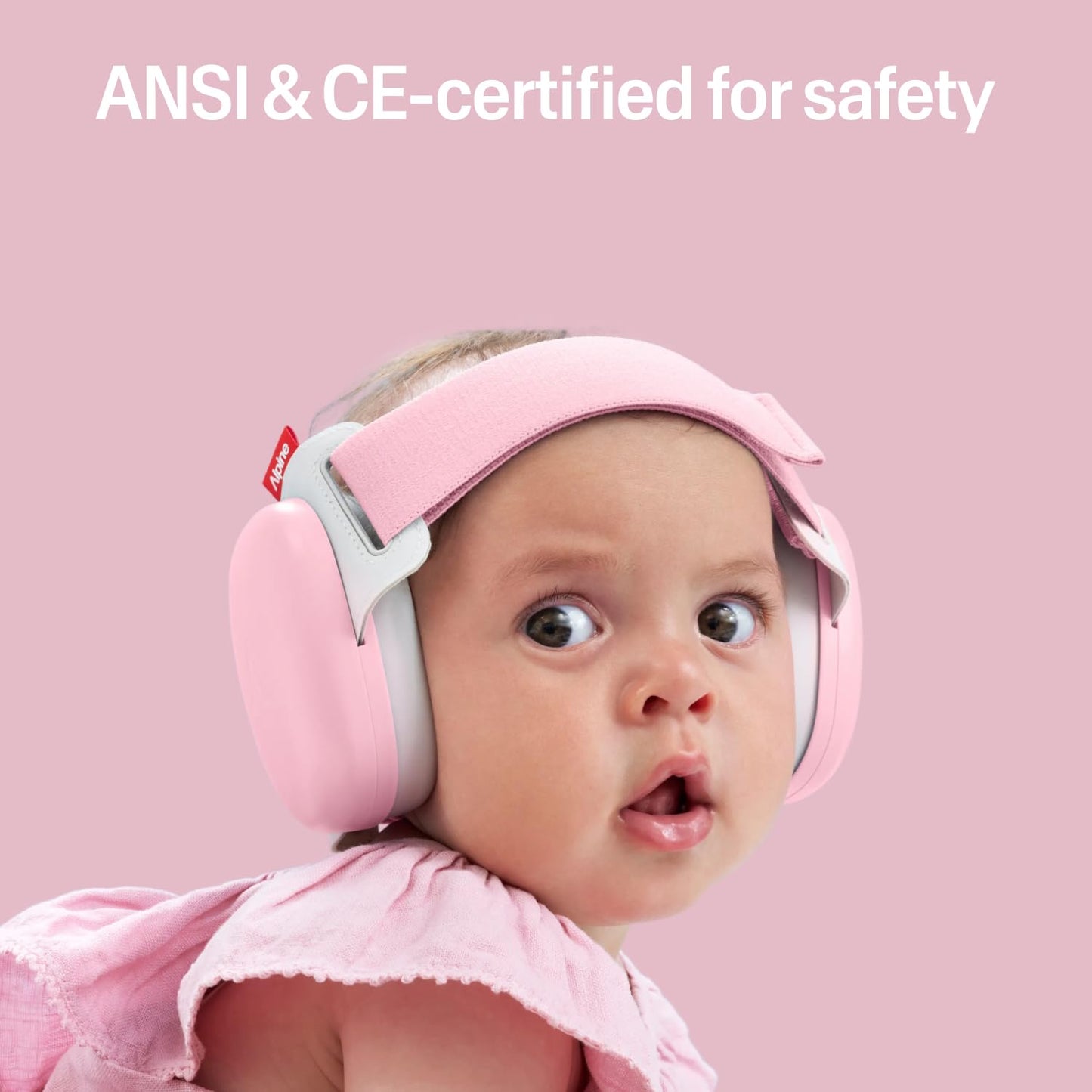 Alpine Muffy Baby Comfort - Protects Hearing for Babies and Toddlers - CE & ANSI Certified - Headband for Safe fit & Comfort - Adjustable for Ages 3-48 Months - 24dB Sound Reduction, Pink