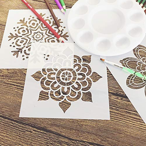 9 Pack 6 x 6 inches Mandala Stencils for Painting on Wood, Wall, Floor, Tile Fabric, Reusable Furniture Stencils Painting Template DIY Decor