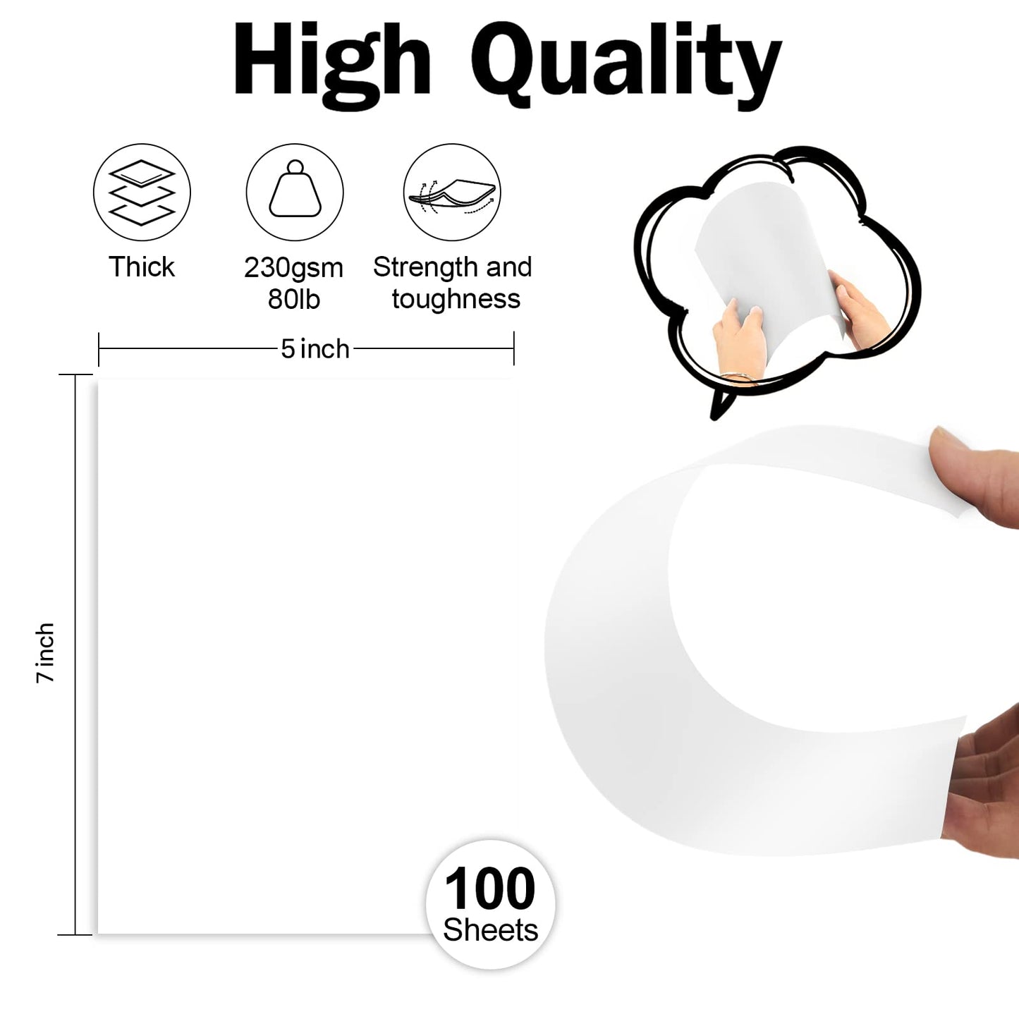 100 Pack White Blank Cardstock 5x7 Thick Paper，Goefun 80lb Flat Cards Stock Printer Paper for Invitations, Postcards, Photos, DIY Card Making