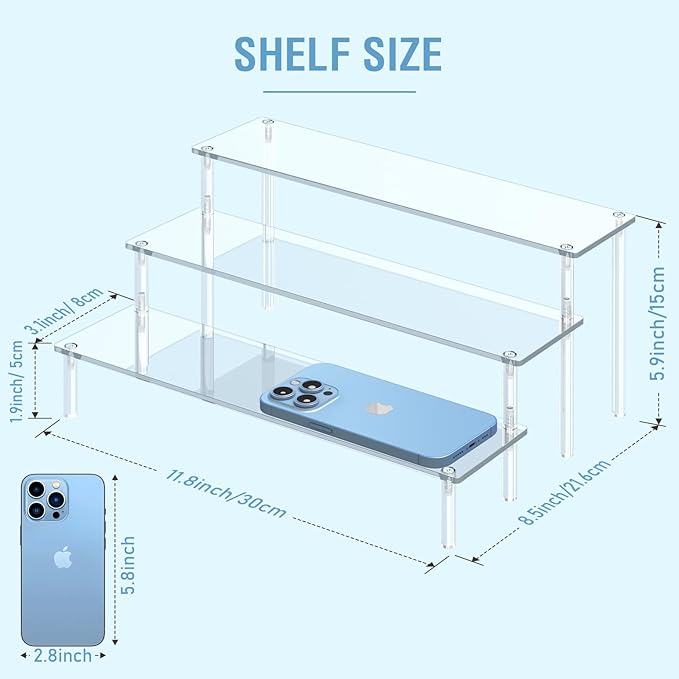 Aredpoook Acrylic Display Risers, 3 Tier Perfume Organizer Stand, Clear Cupcake Stand Holder, Large Shelf Risers for Figures, Dessert Shelves for Party, Display Shelf for Decoration and Organizer