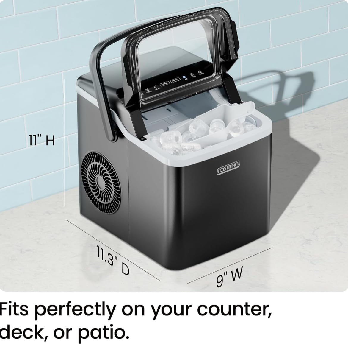 ICEMAN Dual-Size Ice Maker Countertop - Portable Ice Machine, Large and Small Ice Machine Maker with Self Cleaning, 9 Cubes in 7 Mins, 22lbs/24hrs, for Home, Kitchen, Office, Party, Ice Scoop Included