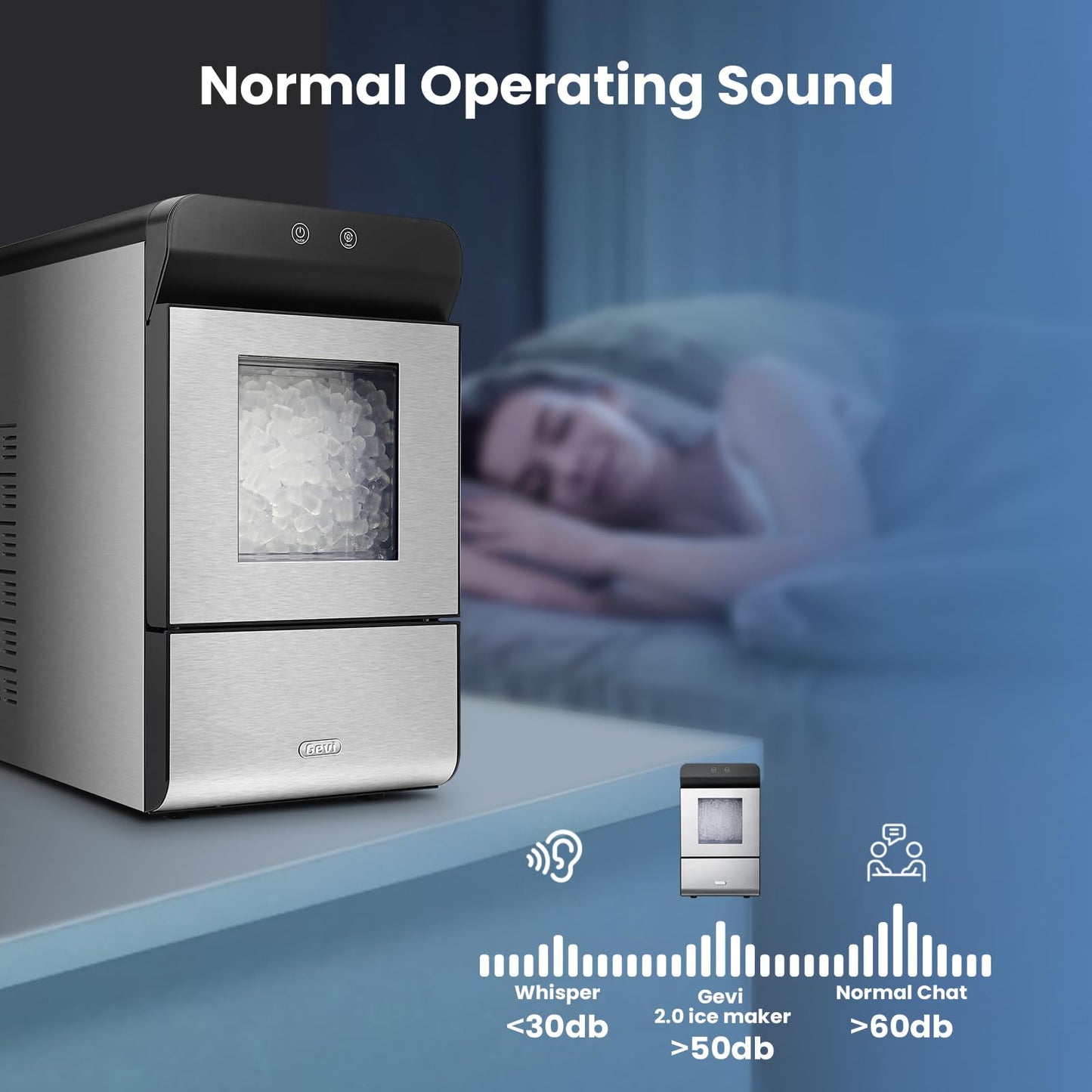 Gevi V2.0 Countertop Gemi Nugget Ice Maker | Self-Cleaning Pellet Ice Machine | Stainless Steel Housing |16.7''H Fits Perfectly Under Wall Cabinet | Silver with Viewing Window