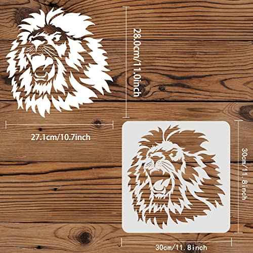 FINGERINSPIRE Lion Head Stencil 11.8x11.8 Inch - Wild Animal Pattern for African Big Cat - Reusable Plastic Stencil for Painting on Wood, Floor, Wall and Tile